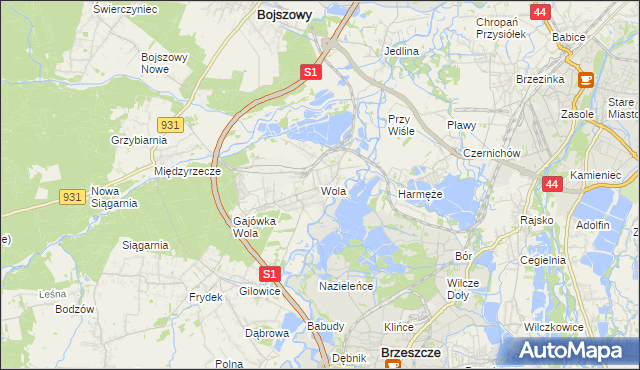 mapa Wola gmina Miedźna, Wola gmina Miedźna na mapie Targeo