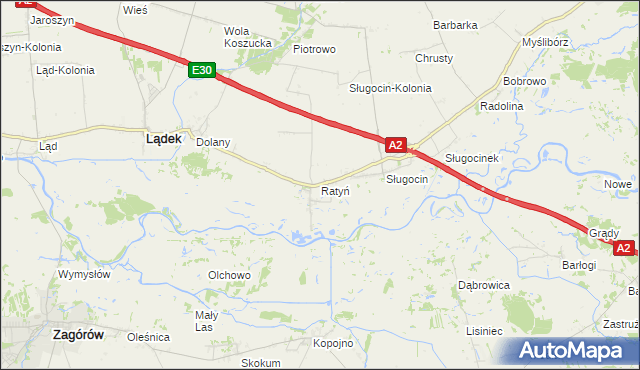 mapa Ratyń gmina Lądek, Ratyń gmina Lądek na mapie Targeo