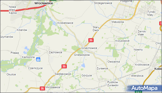 mapa Gniechowice, Gniechowice na mapie Targeo