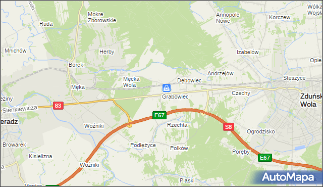 mapa Grabowiec gmina Sieradz, Grabowiec gmina Sieradz na mapie Targeo