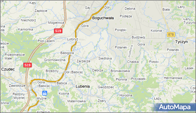 mapa Siedliska gmina Lubenia, Siedliska gmina Lubenia na mapie Targeo