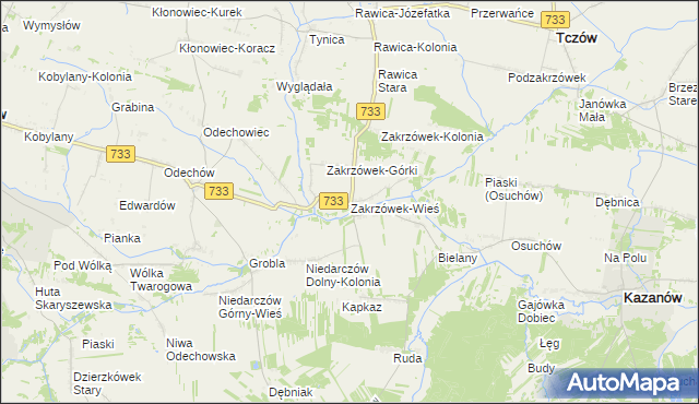 mapa Zakrzówek-Wieś gmina Kazanów, Zakrzówek-Wieś gmina Kazanów na mapie Targeo