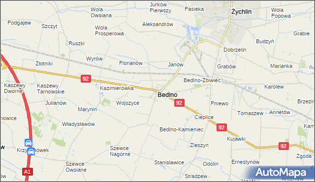 mapa Bedlno powiat kutnowski, Bedlno powiat kutnowski na mapie Targeo