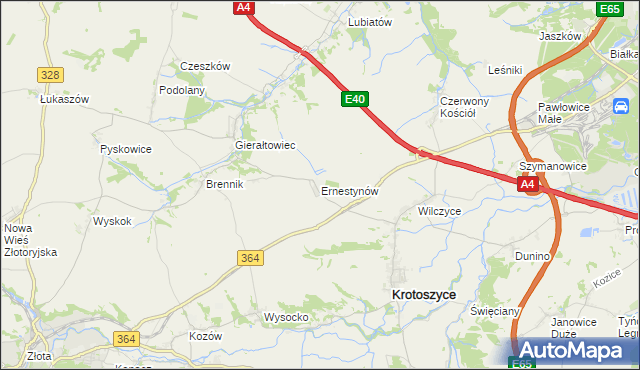 mapa Ernestynów gmina Złotoryja, Ernestynów gmina Złotoryja na mapie Targeo