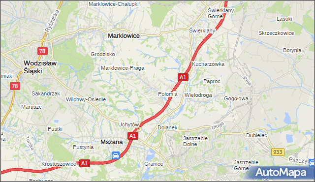 mapa Połomia gmina Mszana, Połomia gmina Mszana na mapie Targeo