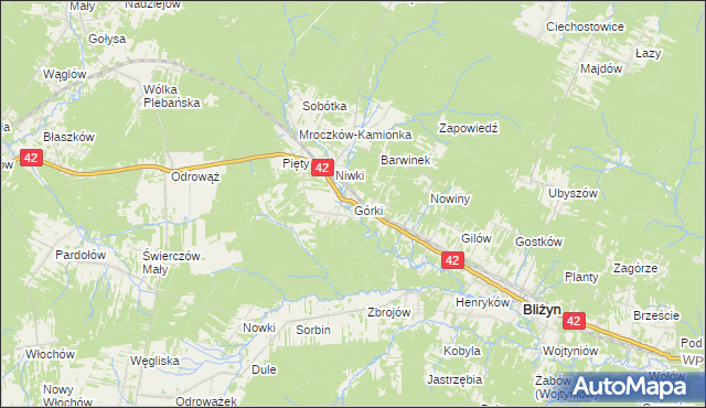 mapa Górki gmina Bliżyn, Górki gmina Bliżyn na mapie Targeo