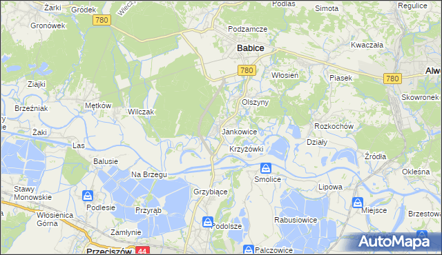 mapa Jankowice gmina Babice, Jankowice gmina Babice na mapie Targeo