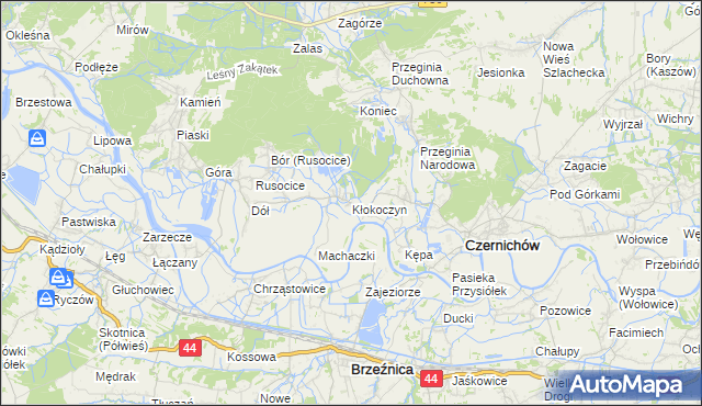 mapa Kłokoczyn gmina Czernichów, Kłokoczyn gmina Czernichów na mapie Targeo