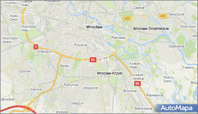 mapa Krzyki gmina Wrocław, Krzyki gmina Wrocław na mapie Targeo