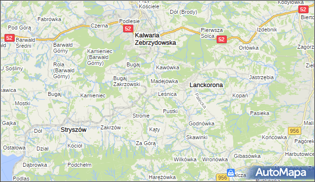 mapa Leśnica gmina Stryszów, Leśnica gmina Stryszów na mapie Targeo