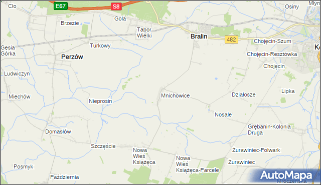 mapa Mnichowice gmina Bralin, Mnichowice gmina Bralin na mapie Targeo