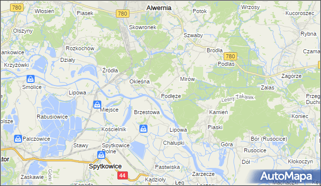 mapa Podłęże gmina Alwernia, Podłęże gmina Alwernia na mapie Targeo