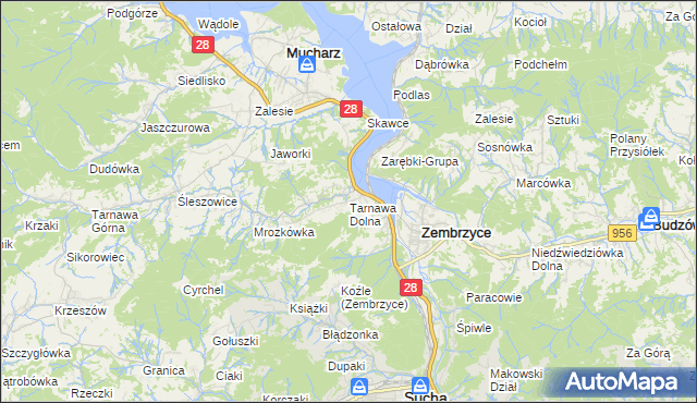 mapa Tarnawa Dolna gmina Zembrzyce, Tarnawa Dolna gmina Zembrzyce na mapie Targeo