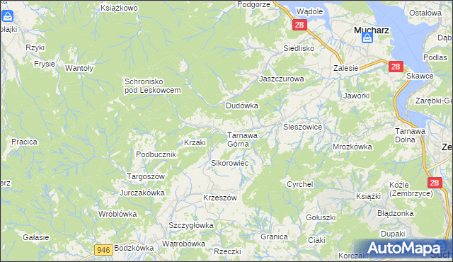 mapa Tarnawa Górna gmina Zembrzyce, Tarnawa Górna gmina Zembrzyce na mapie Targeo