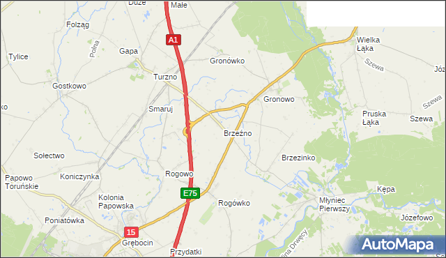 mapa Brzeźno gmina Lubicz, Brzeźno gmina Lubicz na mapie Targeo