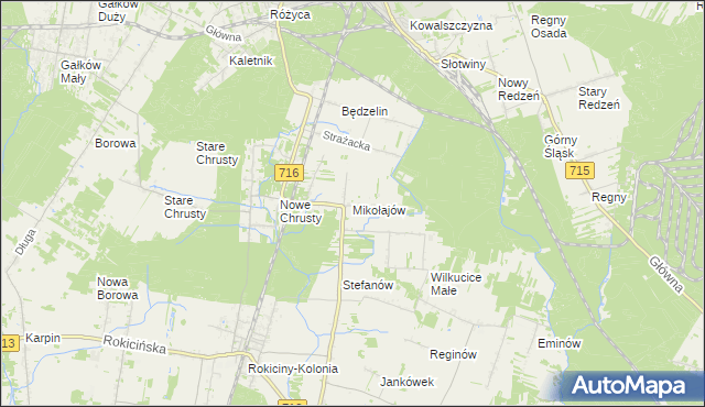 mapa Mikołajów gmina Rokiciny, Mikołajów gmina Rokiciny na mapie Targeo