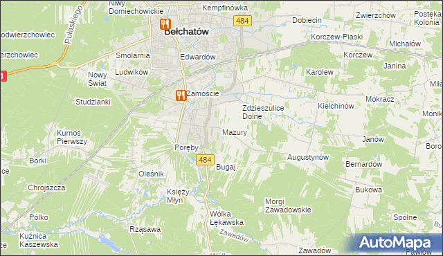 mapa Mazury gmina Bełchatów, Mazury gmina Bełchatów na mapie Targeo