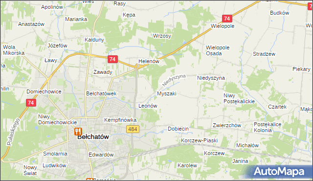mapa Myszaki, Myszaki na mapie Targeo
