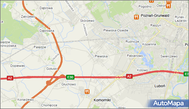 mapa Plewiska gmina Komorniki, Plewiska gmina Komorniki na mapie Targeo