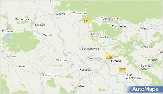 mapa Szymanowice gmina Gizałki, Szymanowice gmina Gizałki na mapie Targeo