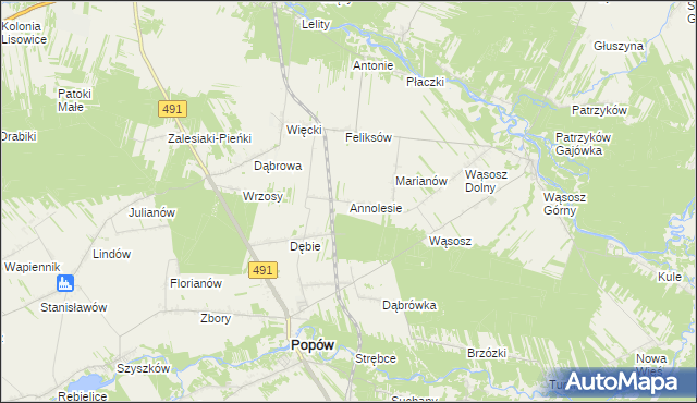 mapa Annolesie gmina Popów, Annolesie gmina Popów na mapie Targeo