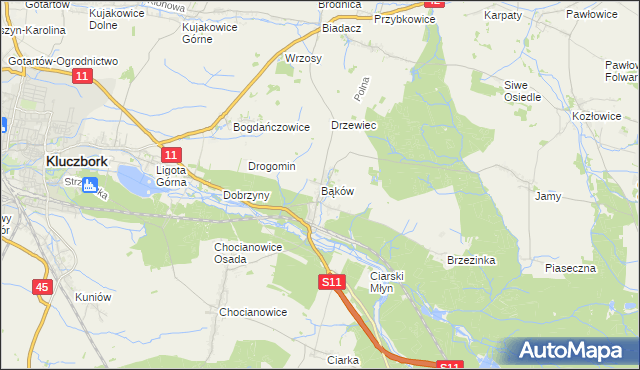 mapa Bąków gmina Kluczbork, Bąków gmina Kluczbork na mapie Targeo