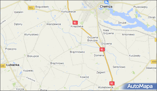 mapa Browina gmina Chełmża, Browina gmina Chełmża na mapie Targeo