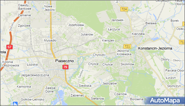 mapa Chyliczki gmina Piaseczno, Chyliczki gmina Piaseczno na mapie Targeo