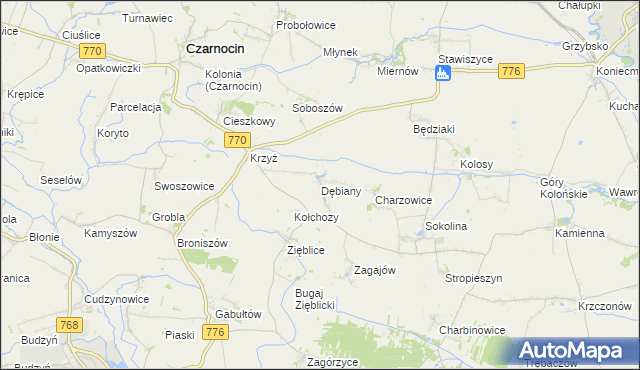 mapa Dębiany gmina Czarnocin, Dębiany gmina Czarnocin na mapie Targeo