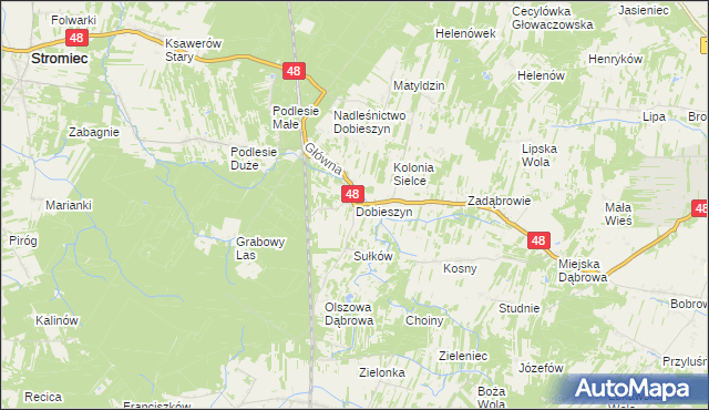 mapa Dobieszyn gmina Stromiec, Dobieszyn gmina Stromiec na mapie Targeo