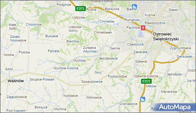 mapa Jędrzejowice gmina Bodzechów, Jędrzejowice gmina Bodzechów na mapie Targeo