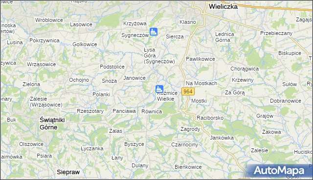 mapa Koźmice Wielkie, Koźmice Wielkie na mapie Targeo