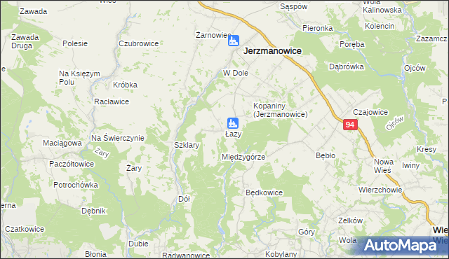 mapa Łazy gmina Jerzmanowice-Przeginia, Łazy gmina Jerzmanowice-Przeginia na mapie Targeo
