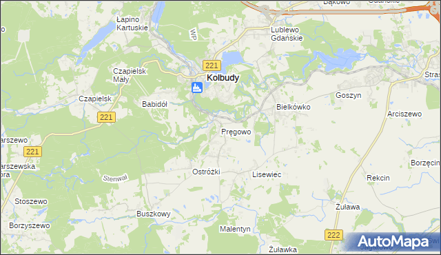 mapa Pręgowo gmina Kolbudy, Pręgowo gmina Kolbudy na mapie Targeo