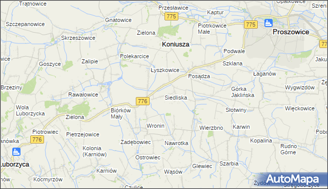 mapa Siedliska gmina Koniusza, Siedliska gmina Koniusza na mapie Targeo