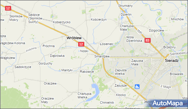 mapa Smardzew gmina Wróblew, Smardzew gmina Wróblew na mapie Targeo