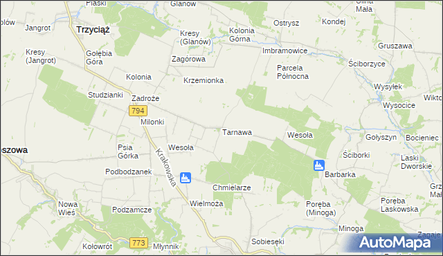 mapa Tarnawa gmina Trzyciąż, Tarnawa gmina Trzyciąż na mapie Targeo