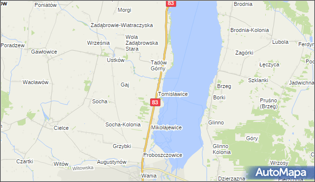 mapa Tomisławice gmina Warta, Tomisławice gmina Warta na mapie Targeo