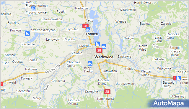 mapa Wadowice, Wadowice na mapie Targeo