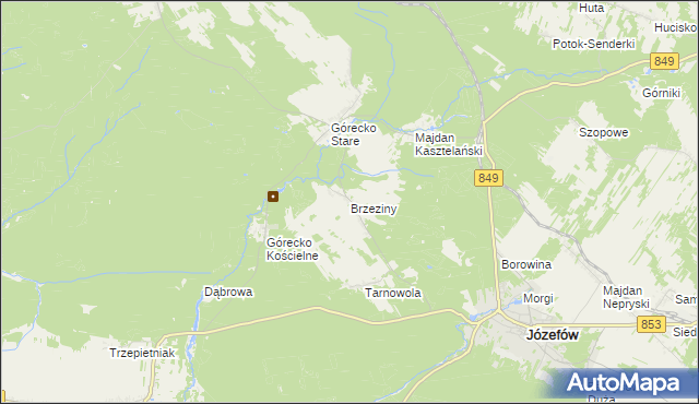 mapa Brzeziny gmina Józefów, Brzeziny gmina Józefów na mapie Targeo
