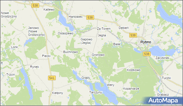 mapa Gronowo gmina Rybno, Gronowo gmina Rybno na mapie Targeo