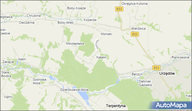 mapa Natalin gmina Urzędów, Natalin gmina Urzędów na mapie Targeo
