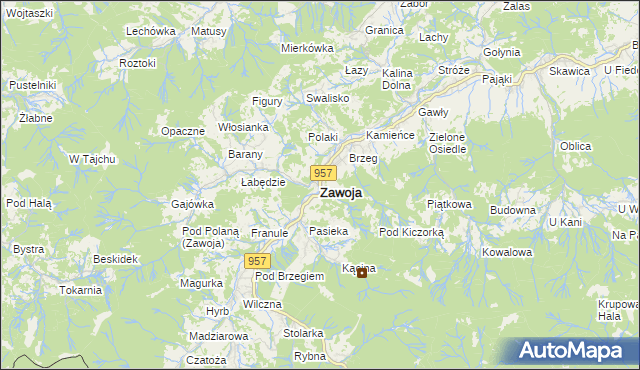 mapa Zawoja, Zawoja na mapie Targeo