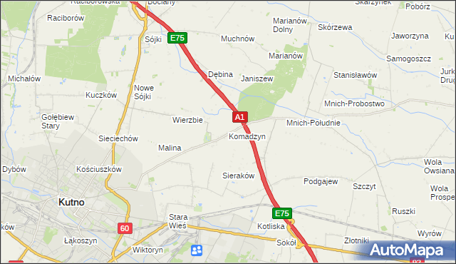mapa Komadzyn, Komadzyn na mapie Targeo