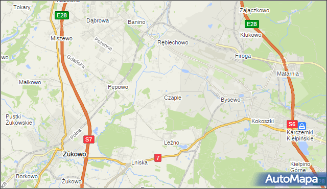 mapa Czaple gmina Żukowo, Czaple gmina Żukowo na mapie Targeo