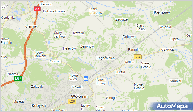 mapa Zagościniec gmina Wołomin, Zagościniec gmina Wołomin na mapie Targeo