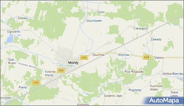 mapa Głuchów gmina Mordy, Głuchów gmina Mordy na mapie Targeo