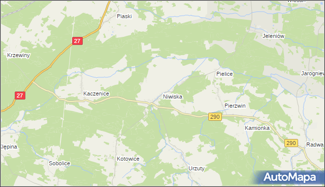 mapa Niwiska gmina Nowogród Bobrzański, Niwiska gmina Nowogród Bobrzański na mapie Targeo