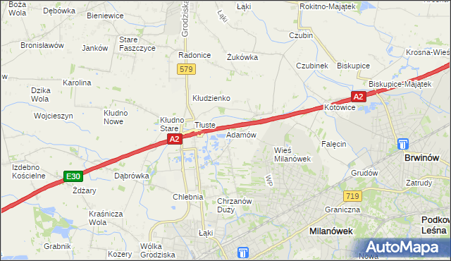 mapa Adamów gmina Grodzisk Mazowiecki, Adamów gmina Grodzisk Mazowiecki na mapie Targeo