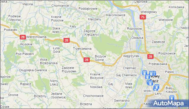 mapa Biczyce Górne, Biczyce Górne na mapie Targeo